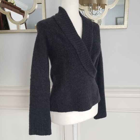 Anthropologie XS Faux Wrap Soft Alpaca Wool Surplice VNeck Collar Grey Sweater - Picture 7 of 16